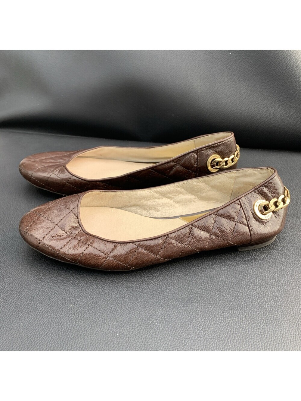 Michael Kors Quilted Genuine Leather Ballet Flats Sz 8 Brown